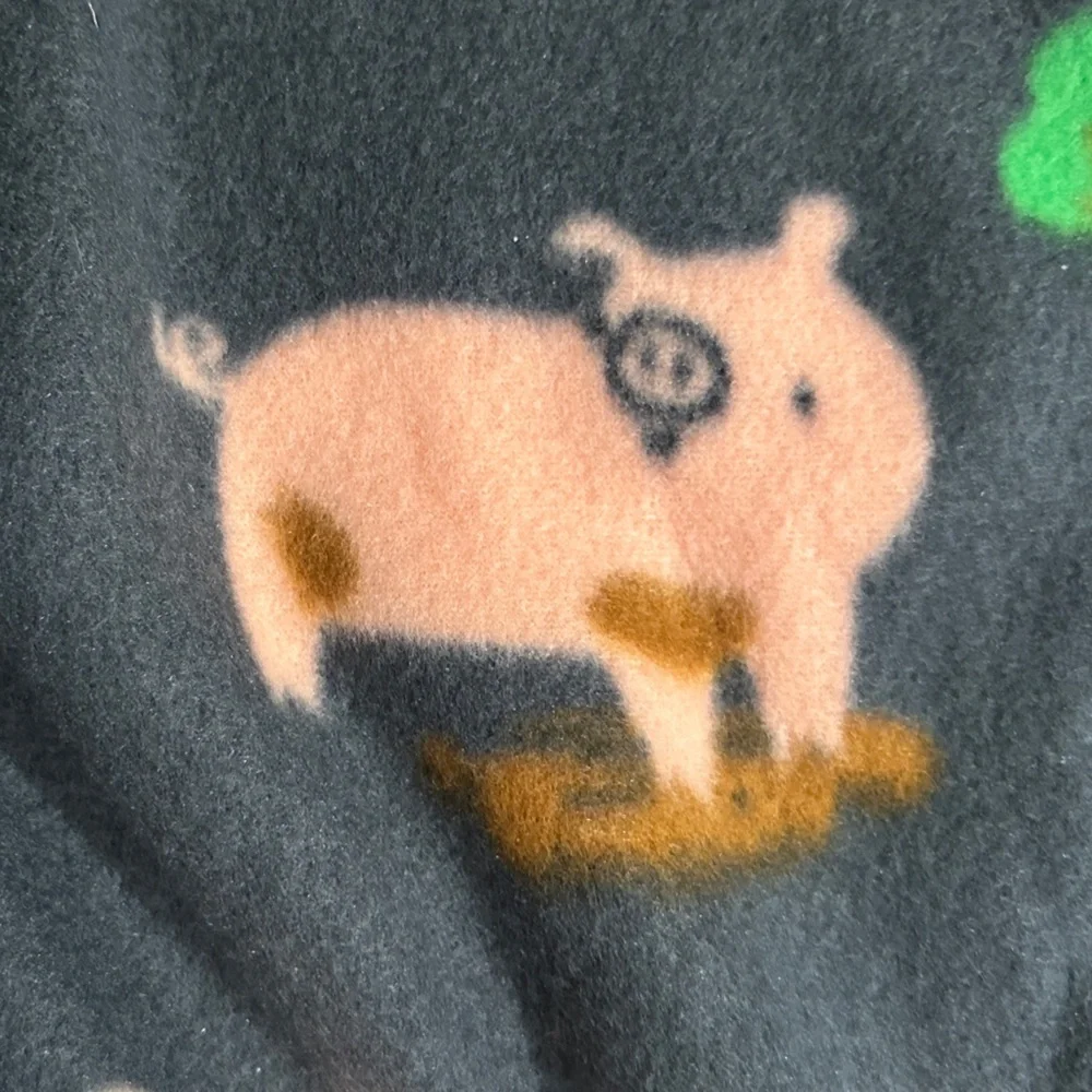 NWOT Security Blanket Gray & Orange Fleece Lovie, Farmer Pig & Tractor Design